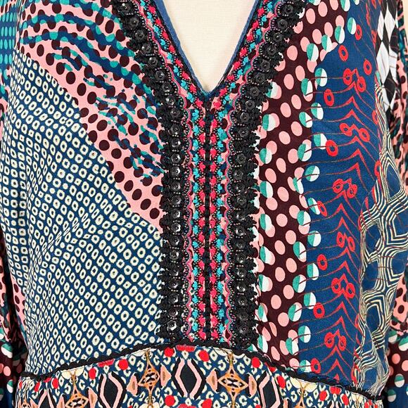 Anthropologie | Bhanuni by Jyoti Patterned Maxi Long Sleeve Slit Boho Maci Dress - Picture 4 of 16